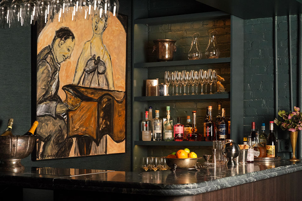 The bar located in the Felicia Suzannes Restaurant in Memphis, Tennessee.